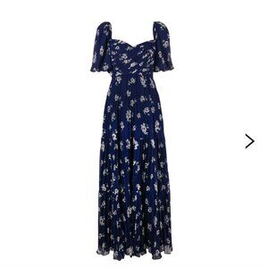 Self Portrait pansy floral-print pleated maxi dress - US 8 / UK 12
